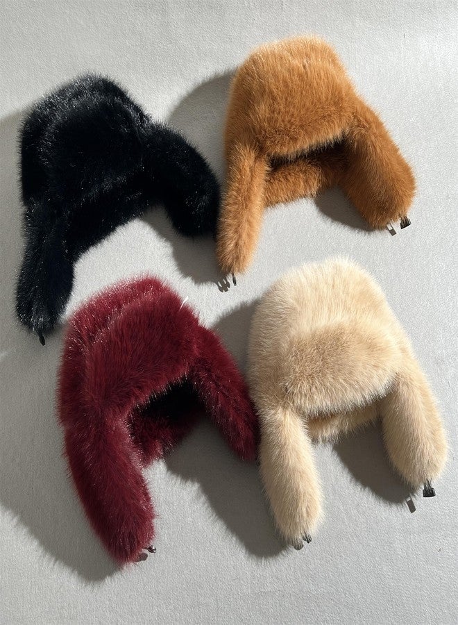 Dikoaina Fluffy Faux Fur Russian Trapper Hat with Foldable Ears - Winter Warm Fuzzy Cossack Hat for Women Men (Brown-New) - Image 3